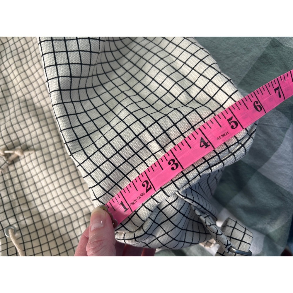 BAGGU Drawstring Canvas Backpack Natural Grid Rucksack Travel - Picture 11 of 11